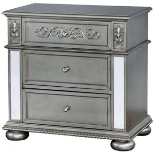 bowery hill traditional wood 3-drawer nightstand in silver