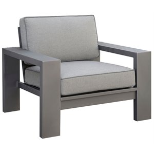 bowery hill transitional aluminum patio arm chair in gray (set of 2)