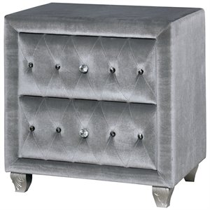 bowery hill farmhouse fabric 2-drawer nightstand in gray