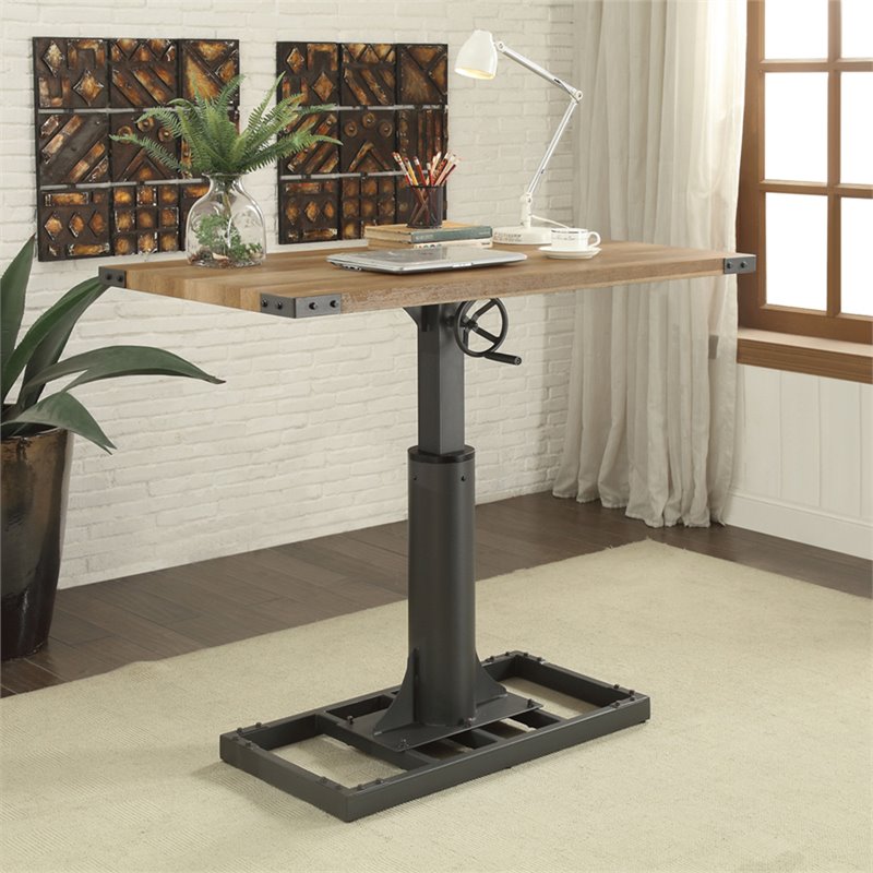 Bowery Hill Modern Metal Adjustable Standing Desk with USB in Sand Black