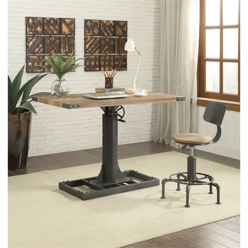 Bowery Hill Modern Metal Adjustable Standing Desk with USB in Sand Black