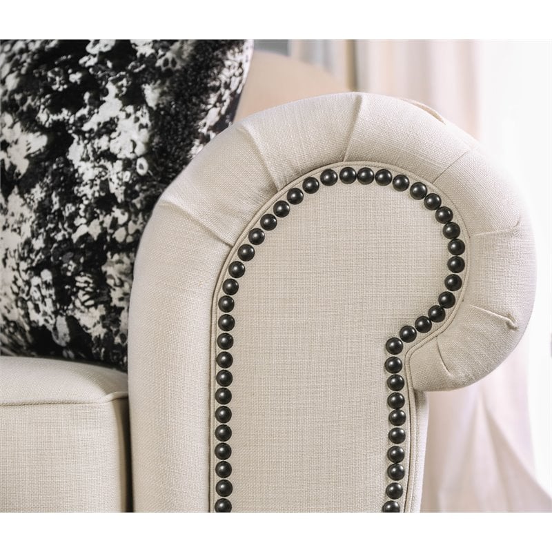 Bowery Hill Transitional Fabric Sofa with Pillows in Beige/Black