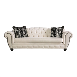 bowery hill transitional fabric sofa in beige