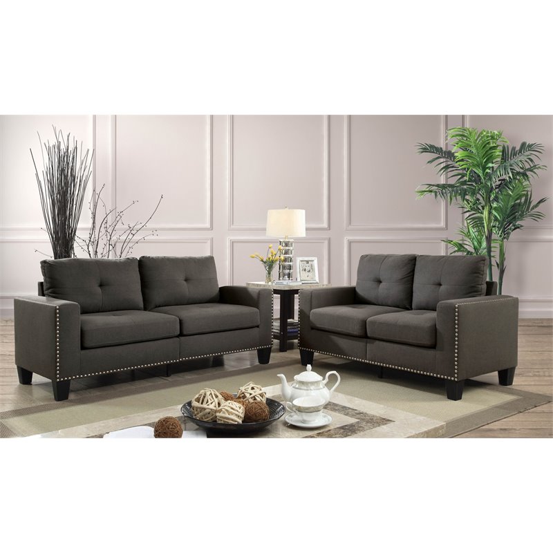 Bowery Hill Modern Linen Fabric 2-Piece Sofa Set - Loveseat and Sofa in Gray