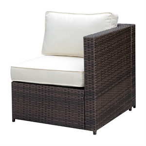 bowery hill contemporary rattan patio left arm chair in brown and beige