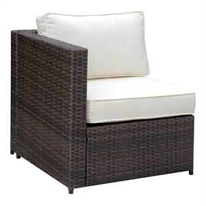 bowery hill contemporary rattan patio right arm chair in brown and beige