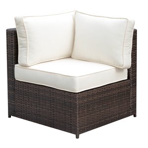 bowery hill contemporary rattan patio corner chair in brown and beige