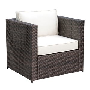 bowery hill contemporary rattan patio arm chair in brown and beige