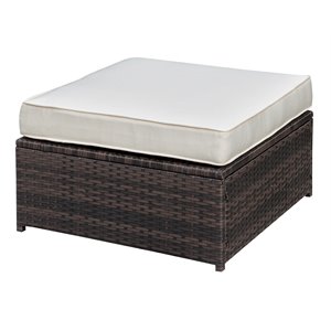 bowery hill contemporary rattan square patio ottoman in brown and beige
