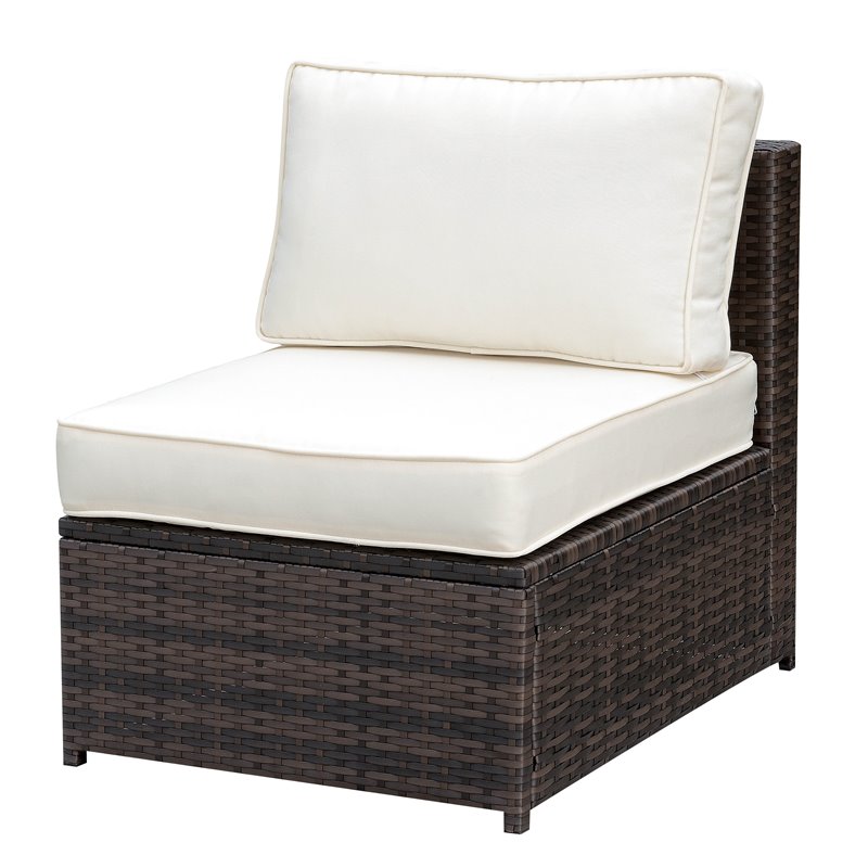 Bowery Hill Contemporary Rattan Patio Armless Chair in Brown and Beige