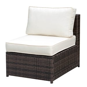 bowery hill contemporary rattan patio armless chair in brown and beige