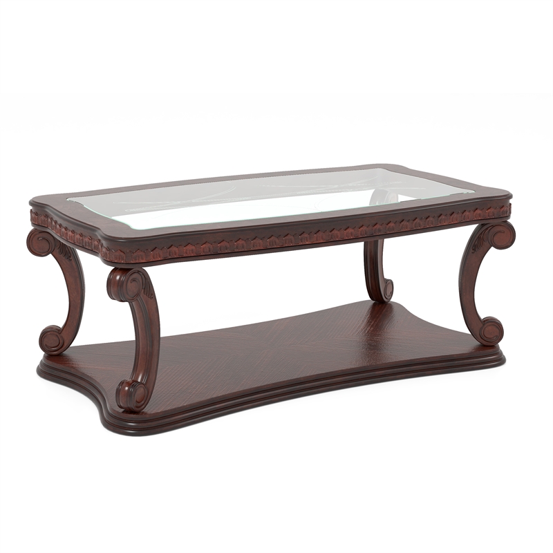 Bowery Hill Wood Open Shelf Coffee Table in Dark Oak