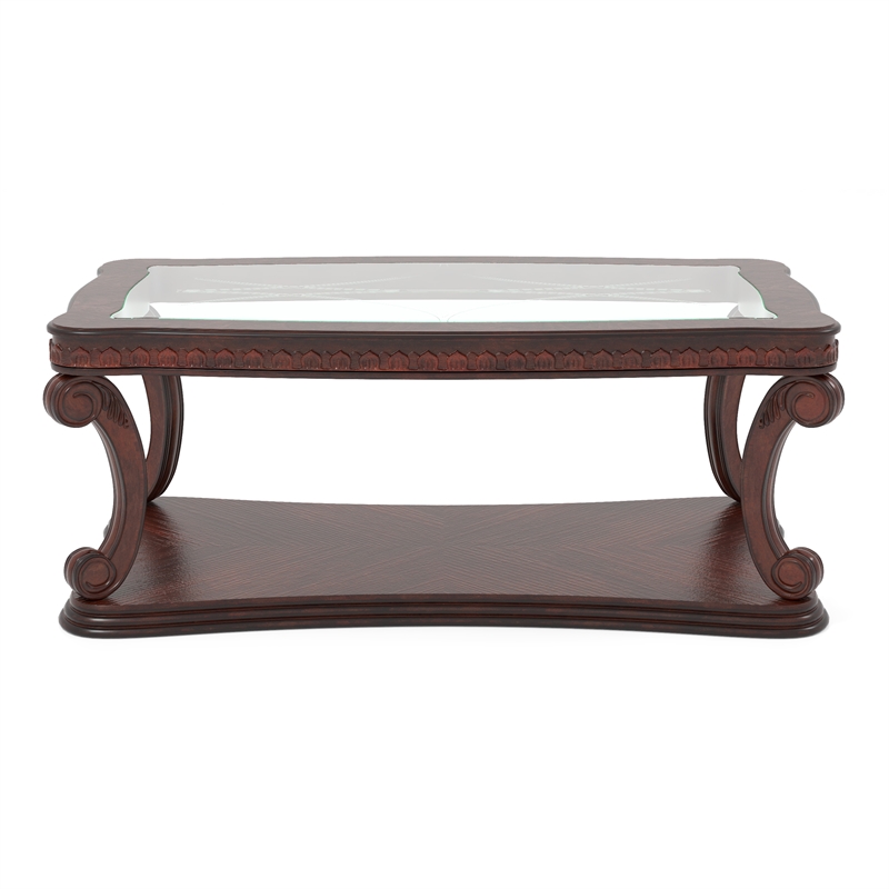 Bowery Hill Wood Open Shelf Coffee Table in Dark Oak