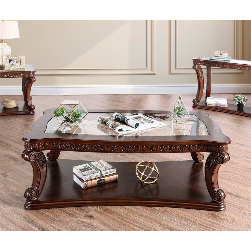 Bowery Hill Wood Open Shelf Coffee Table in Dark Oak