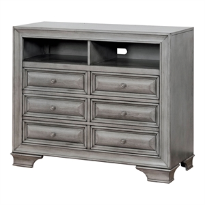 bowery hill transitional solid wood 6-drawer tv stand in gray