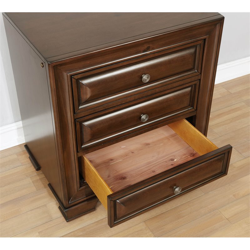 Bowery Hill 3-Drawer Transitional Solid Wood Nightstand in Brown