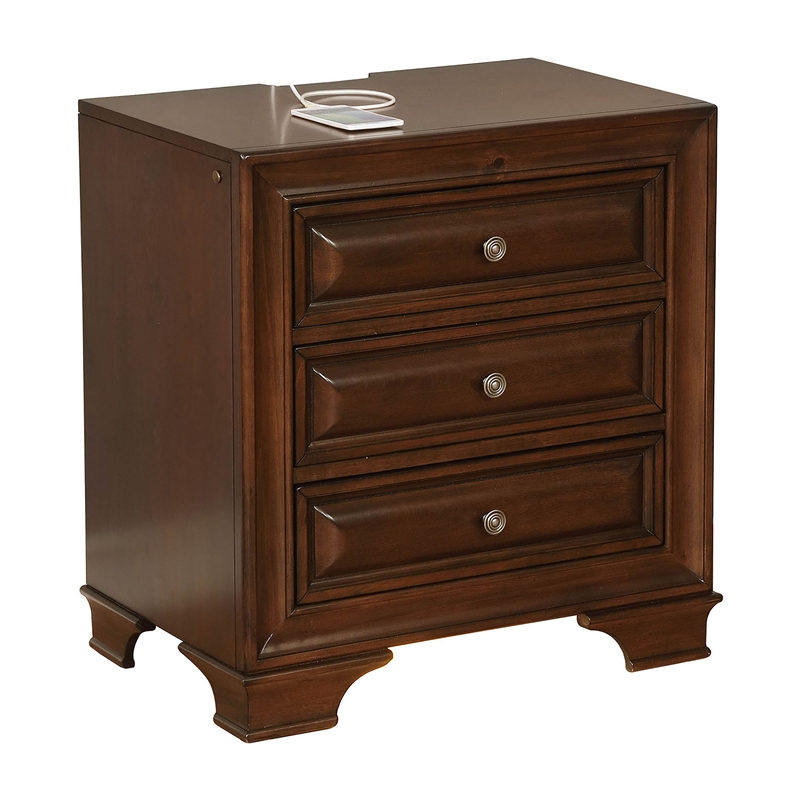 Bowery Hill 3-Drawer Transitional Solid Wood Nightstand in Brown
