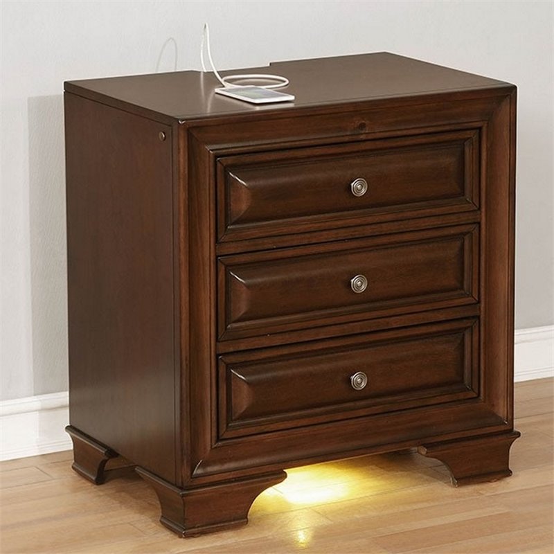 Bowery Hill 3-Drawer Transitional Solid Wood Nightstand in Brown
