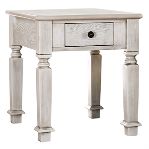 bowery hill farmhouse wood 1-drawer end table in antique white