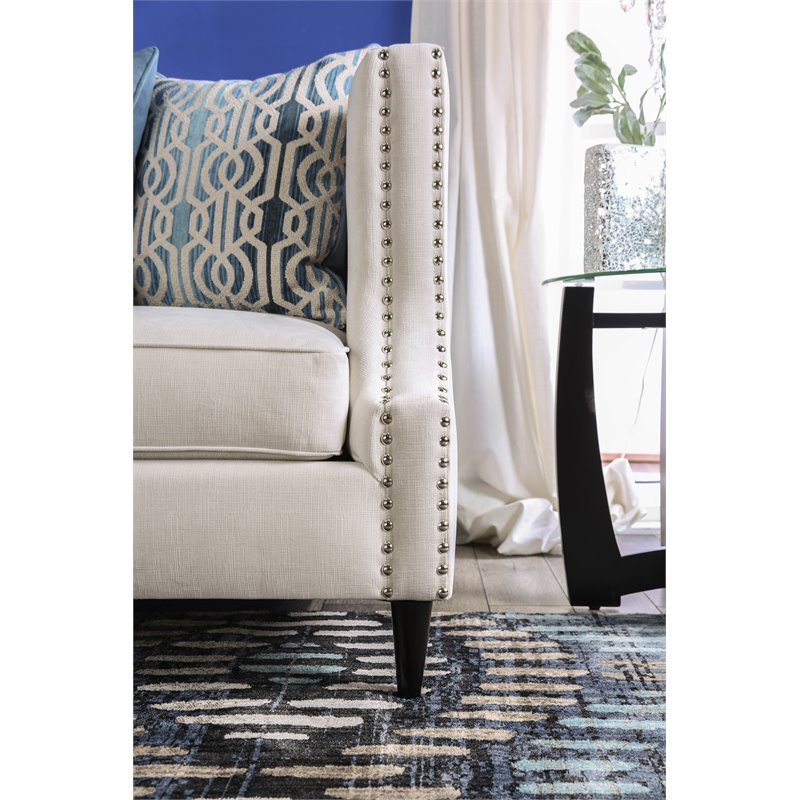 Bowery Hill Transitional Microfiber Nail head Loveseat in Beige