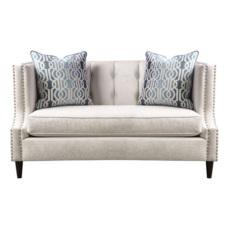 Bowery Hill Transitional Microfiber Nail head Loveseat in Beige