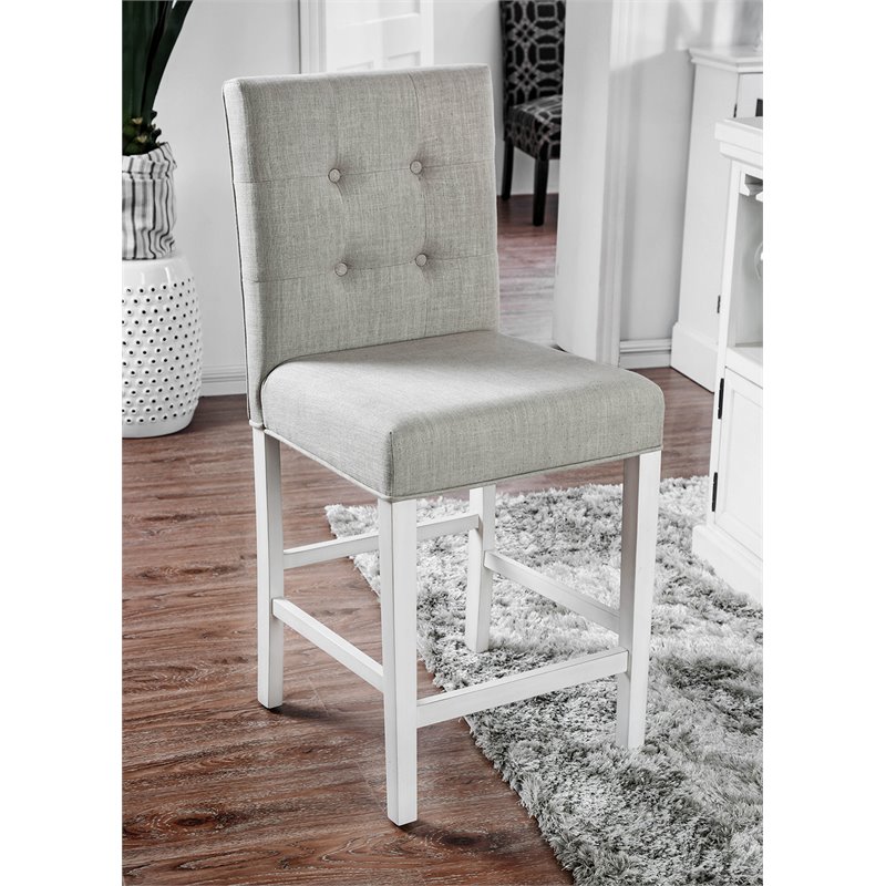 Bowery Hill Transitional Antique White Fabric 25-Inch Counter Stool (Set of 2)