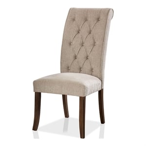 bowery hill transitional fabric tufted side chair in beige (set of 2)