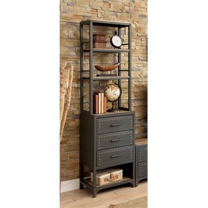 bowery hill transitional metal pier cabinet in gray and natural