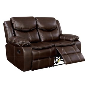bowery hill transitional faux leather reclining loveseat in brown