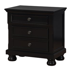 bowery hill transitional solid wood 3-drawer nightstand in black