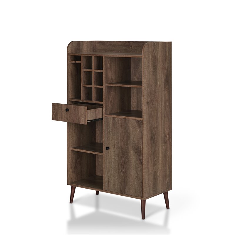 Bowery Hill Mid-Century Wood Multi-Storage Wine Rack in Walnut