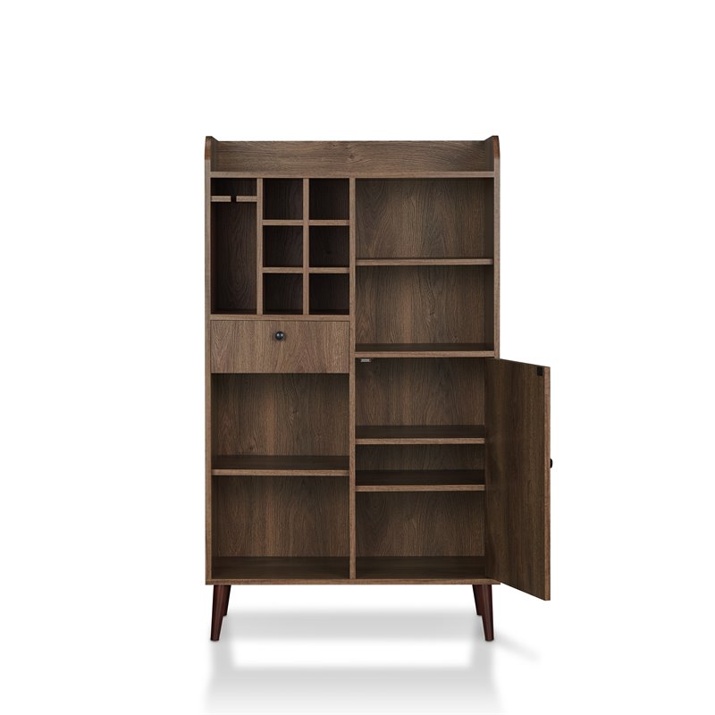 Bowery Hill Mid-Century Wood Multi-Storage Wine Rack in Walnut