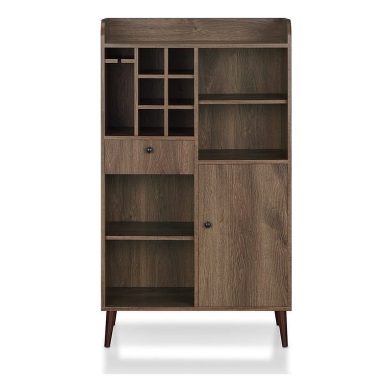 Bowery Hill Mid-Century Wood Multi-Storage Wine Rack in Walnut