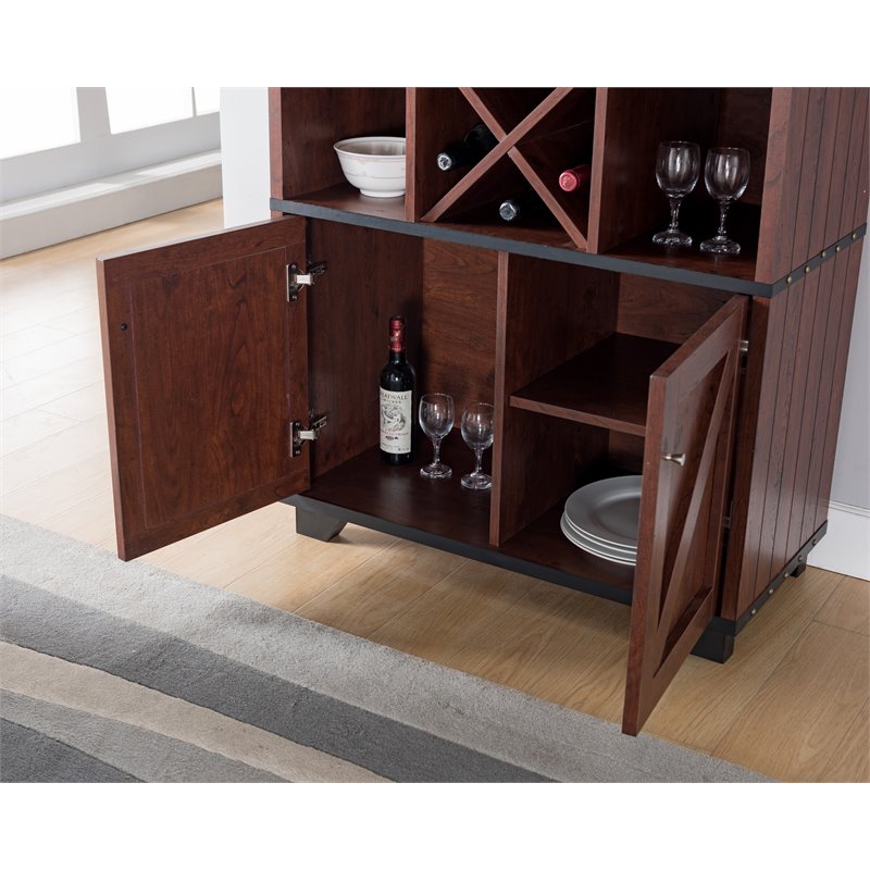 Bowery Hill Farmhouse Wood 4-Bottle Wine Rack in Vintage Walnut