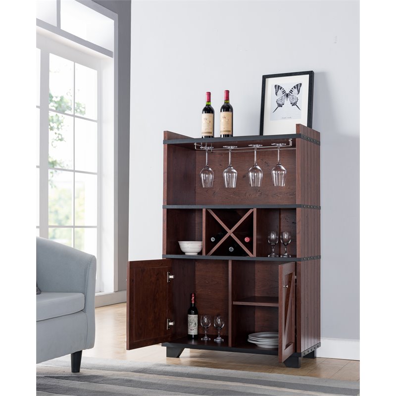 Bowery Hill Farmhouse Wood 4-Bottle Wine Rack in Vintage Walnut