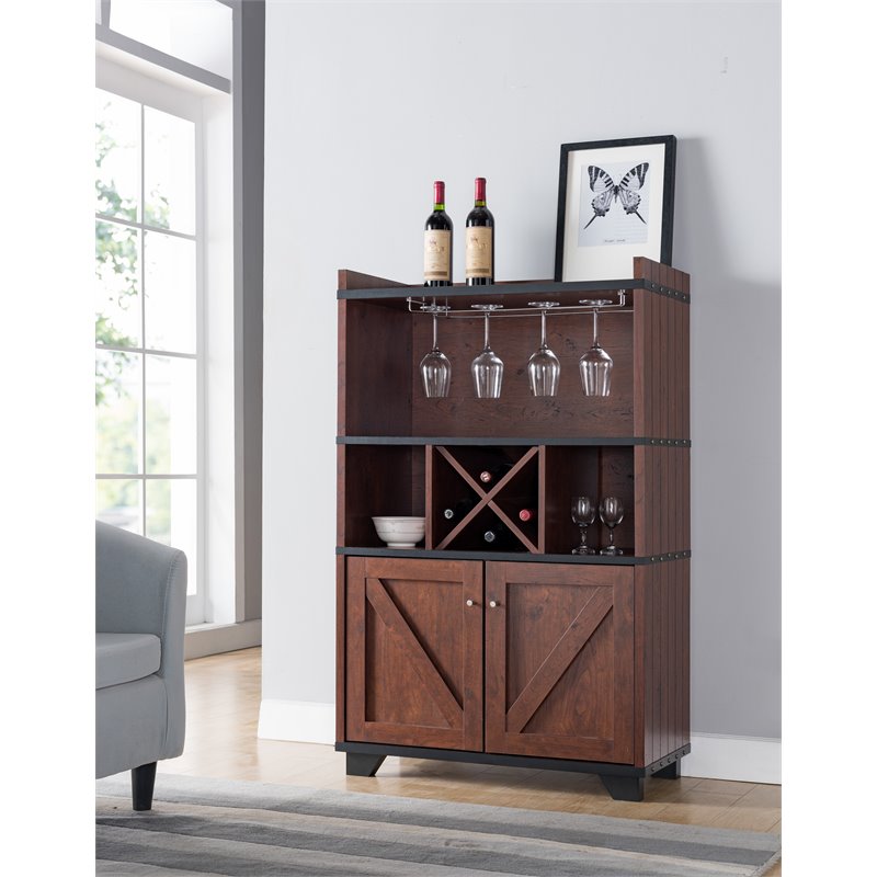 Bowery Hill Farmhouse Wood 4-Bottle Wine Rack in Vintage Walnut