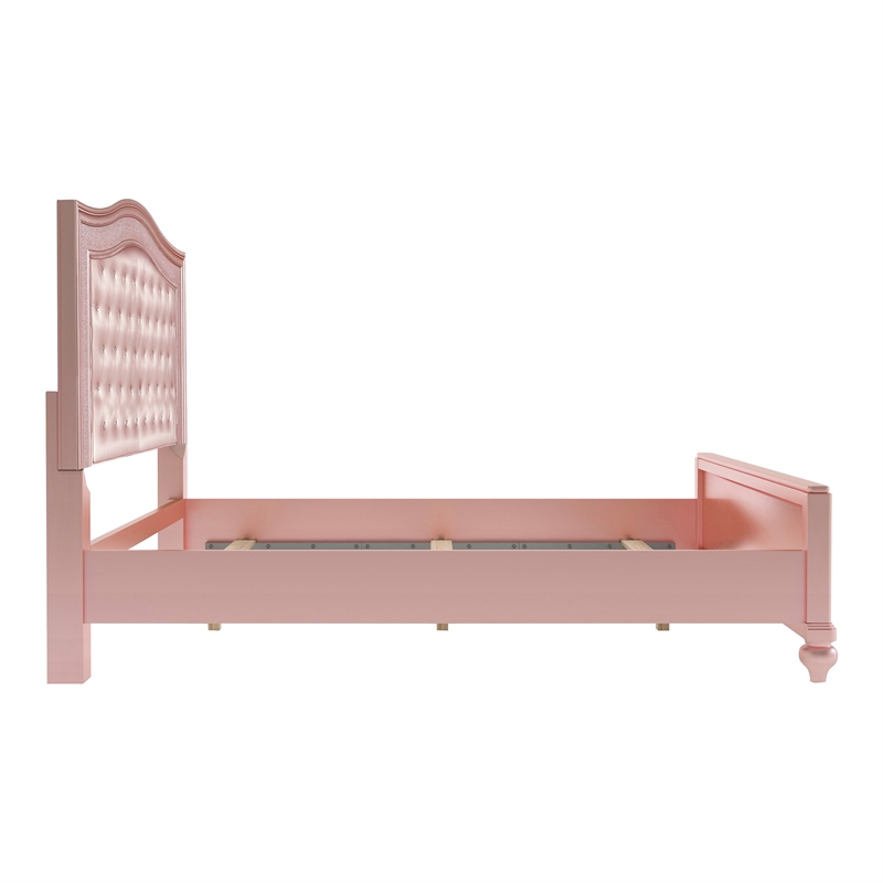 Bowery Hill Contemporary Wood Queen Panel Bed with Faux Leather in Rose Gold