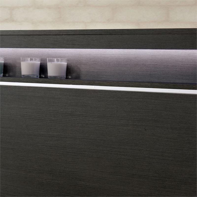 Bowery Hill Contemporary Wood Queen Panel Bed with LED Lights in Gray