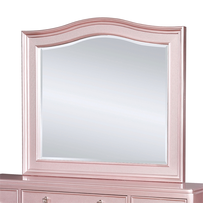 Bowery Hill 2-Piece 7-Drawer Solid Wood Dresser and Mirror in Rose Gold