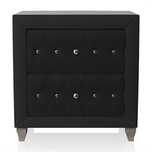 bowery hill transitional fabric 2-drawer nightstand in black