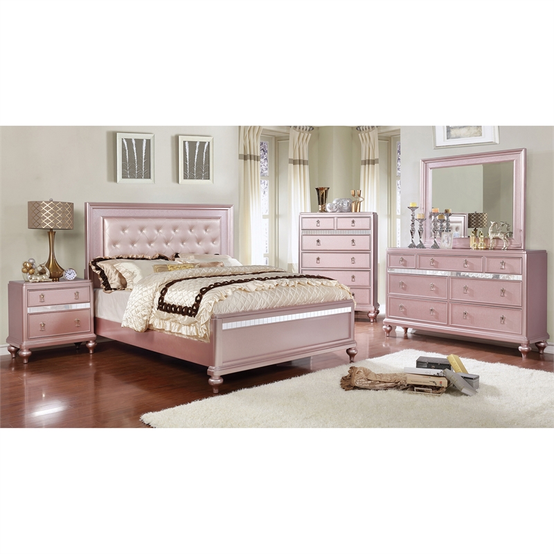 Bowery Hill 7-Drawer Contemporary Solid Wood Dresser in Rose Gold