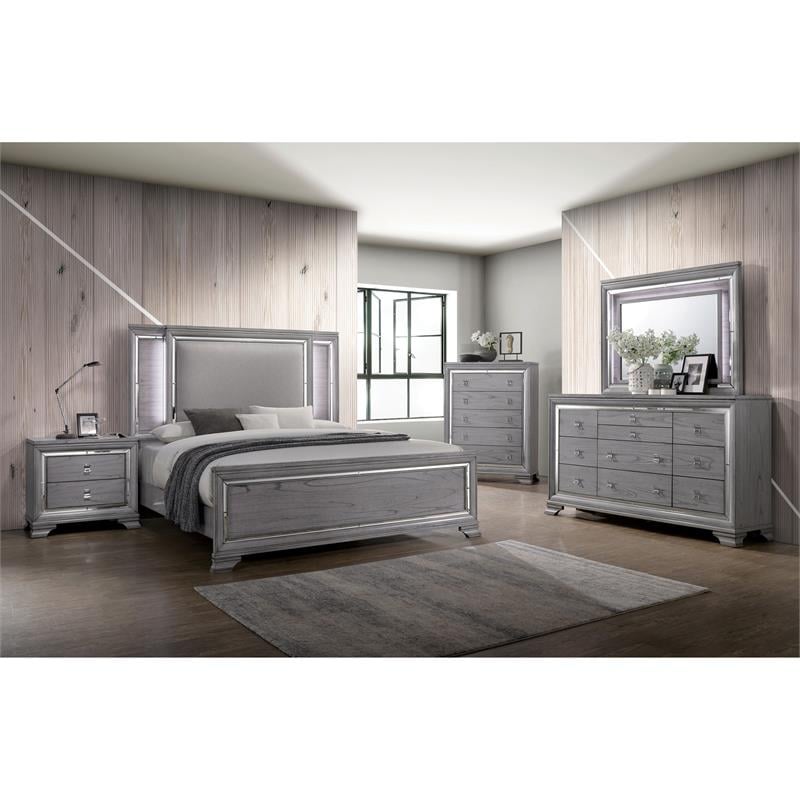 Bowery Hill 2-Drawer Contemporary Solid Wood Nightstand in Gray