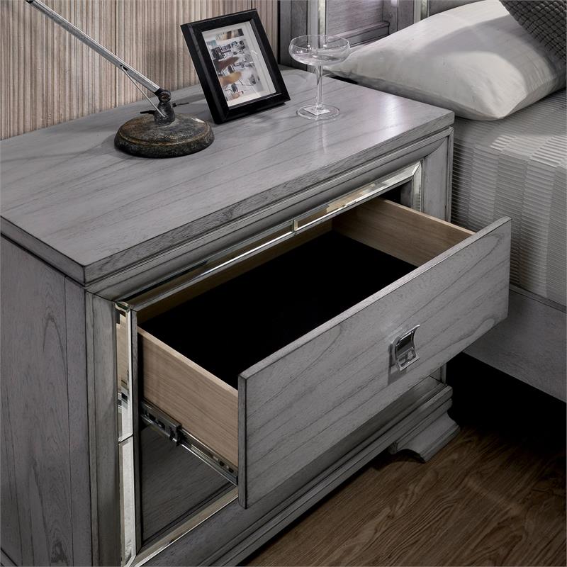 Bowery Hill 2-Drawer Contemporary Solid Wood Nightstand in Gray