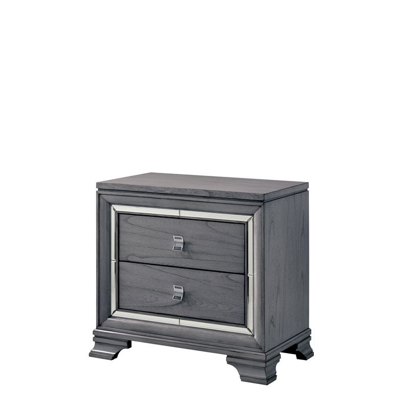Bowery Hill 2-Drawer Contemporary Solid Wood Nightstand in Gray