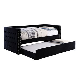 bowery hill contemporary fabric daybed with trundle in black