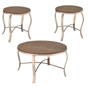 bowery hill transitional wood 3-piece table set in oak and champagne