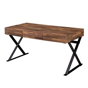 bowery hill modern wood 3-drawer writing desk with usb in oak and black