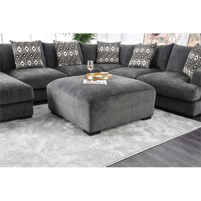 Bowery Hill Modern Chenille Square Ottoman in Gray