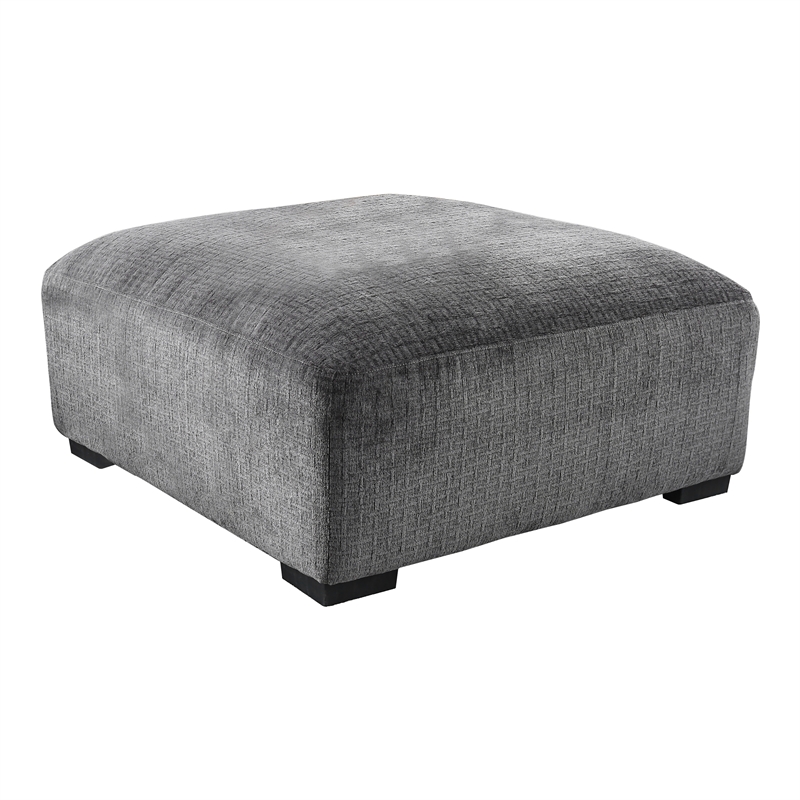 Bowery Hill Modern Chenille Square Ottoman in Gray