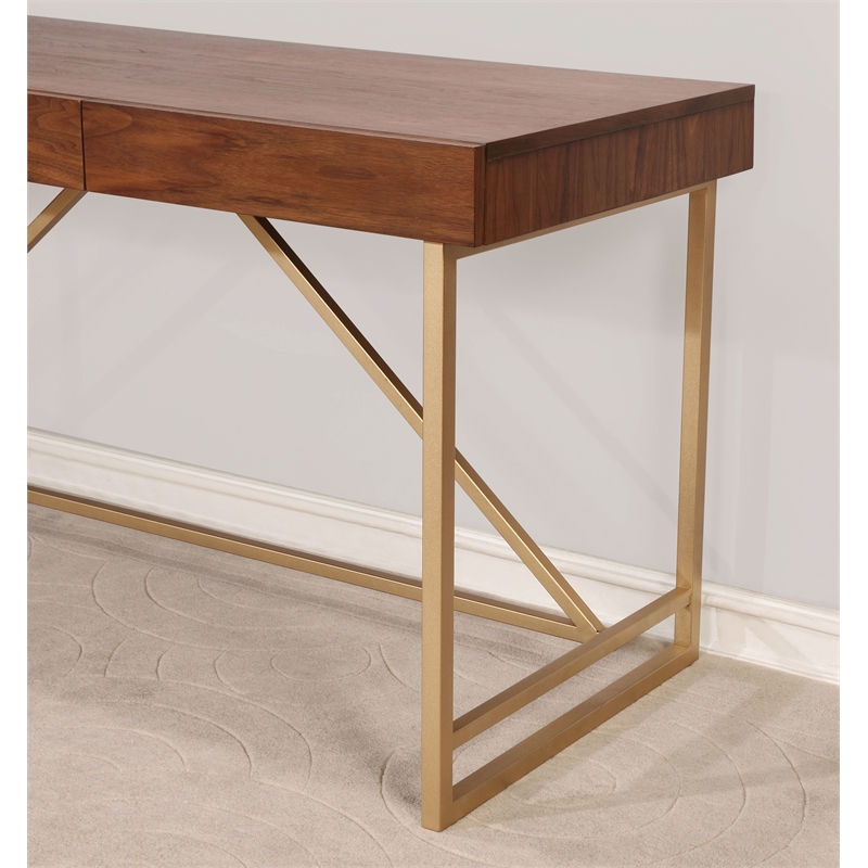 Bowery Hill Contemporary Wood 3-Drawer Writing Desk in Light Walnut